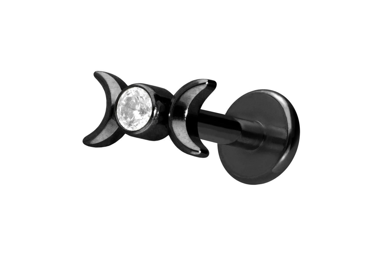 Titan Labret Piercing mit Push Fit 2 MONDE + KRISTALL